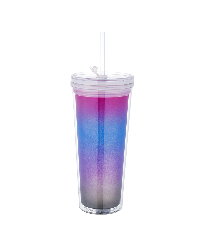 650ml Spiral Lid Clear Rainbow Color Changing Tritan Ice Coffee Mug
